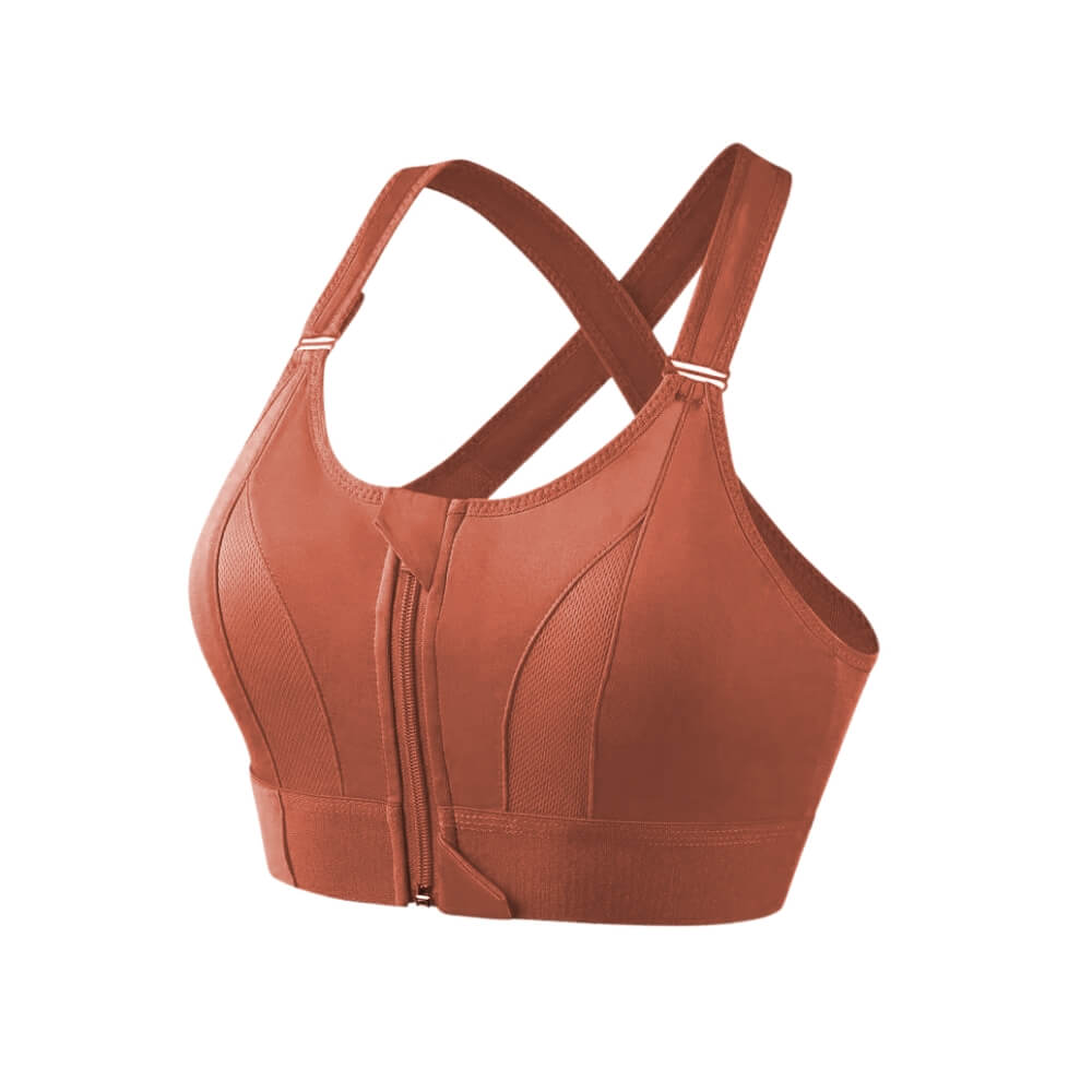 Ziegelroter Ettos Active Bra in vollständiger Ansicht, komfortabel und stilvoll für Training.