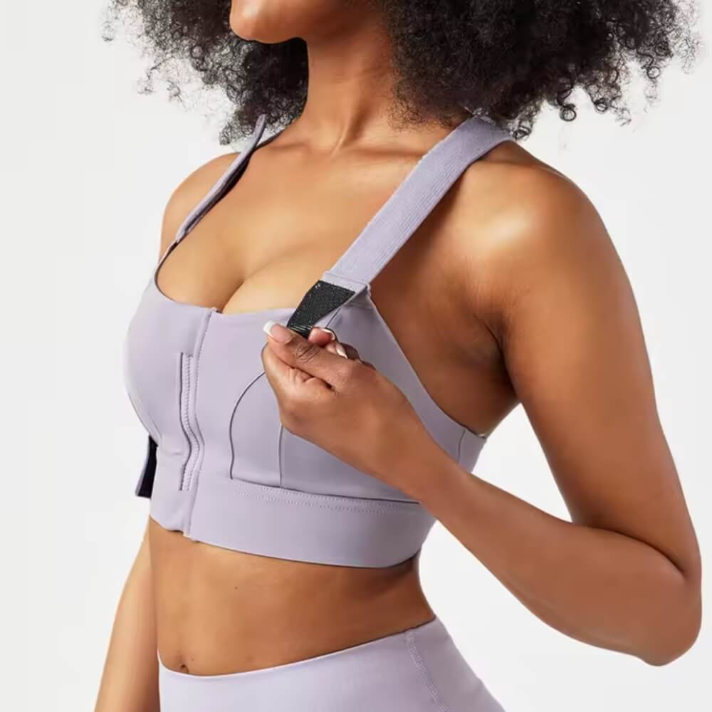 Mauvefarbener Ettos Active Bra mit verstellbaren Trägern und Vorderverschluss, perfekt für Fitness.