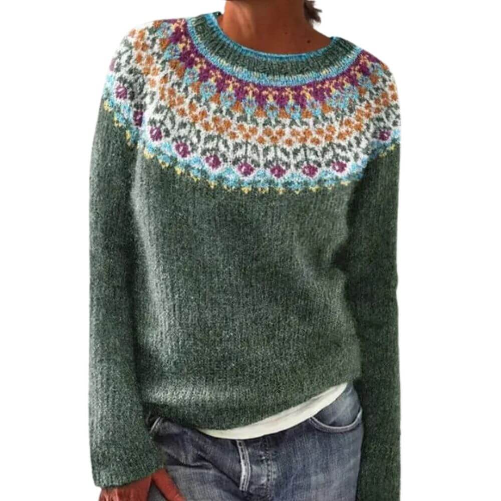 Aurelie Norwegerpullover in Dunkelgrün – Stilvoller Look für kalte Tage