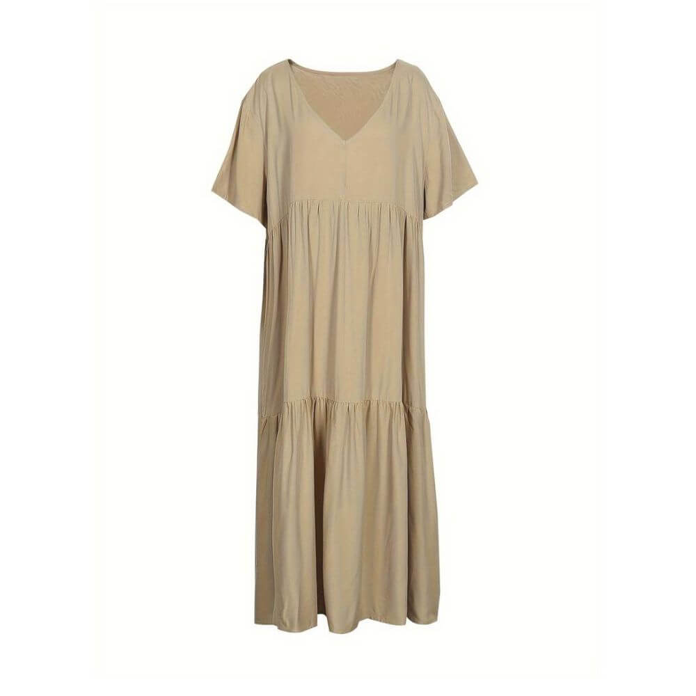 Khaki Coraline Sommerkleid, schmeichelhafte Passform und vielseitig kombinierbar für einen stilvollen Sommerauftritt.