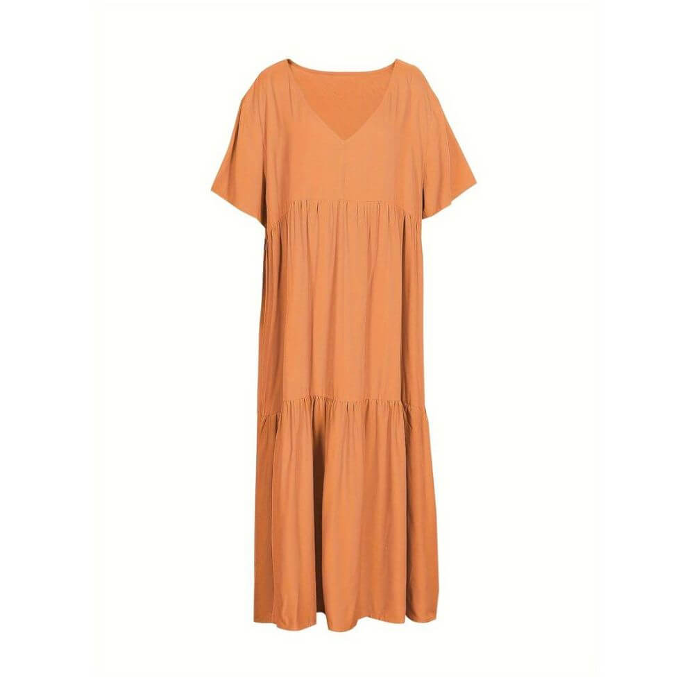Oranges Coraline Sommerkleid aus leichtem Baumwoll-Leinen, sorgt für ein komfortables und stilvolles Sommeroutfit.