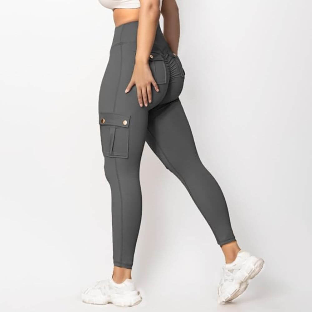 Graue Shaping-Leggings mit Bauchkontrolle – Optimale Passform und Komfort.