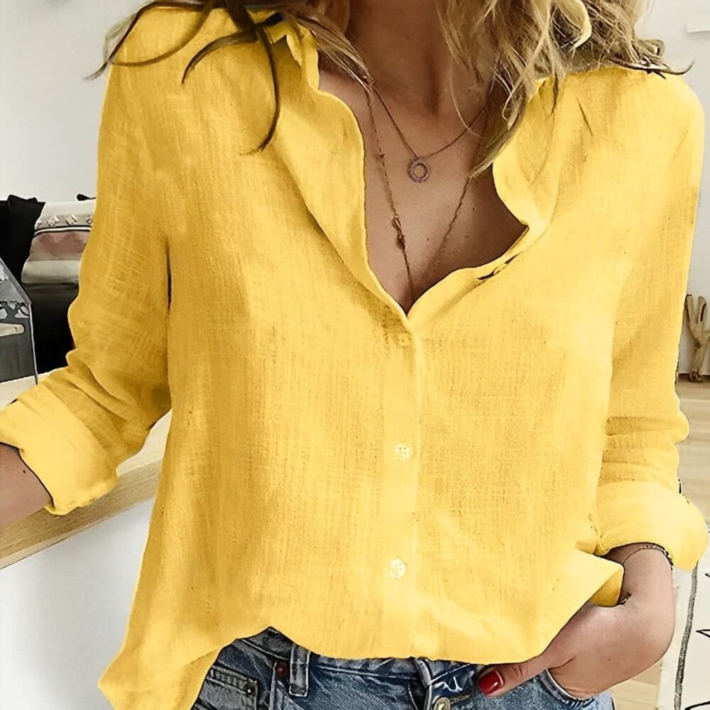 Damenbluse Gelb | Lässig geschnittene Hemdbluse mit Knöpfen