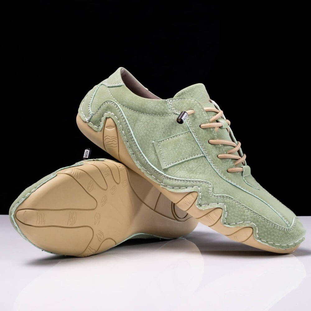 Grüne Lederschuhe für Herren mit ergonomischer Sohle – Modische und atmungsaktive Freizeitschuhe.