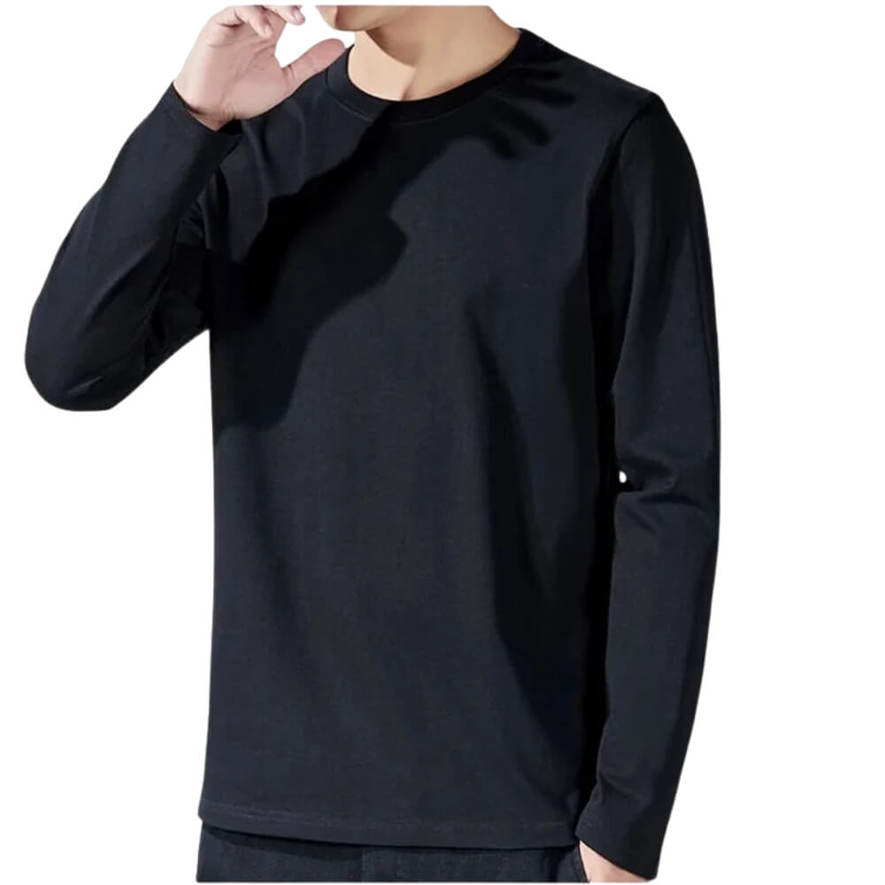 Langarmshirt Herren V-Ausschnitt Slim Fit Schwarz Langarm