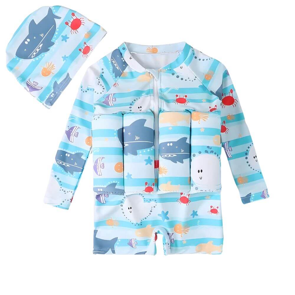 SunnySplash Schwimmanzug für Kinder – Blau mit Delfin-Design, Auftrieb & UV-Schutz SPF 50+