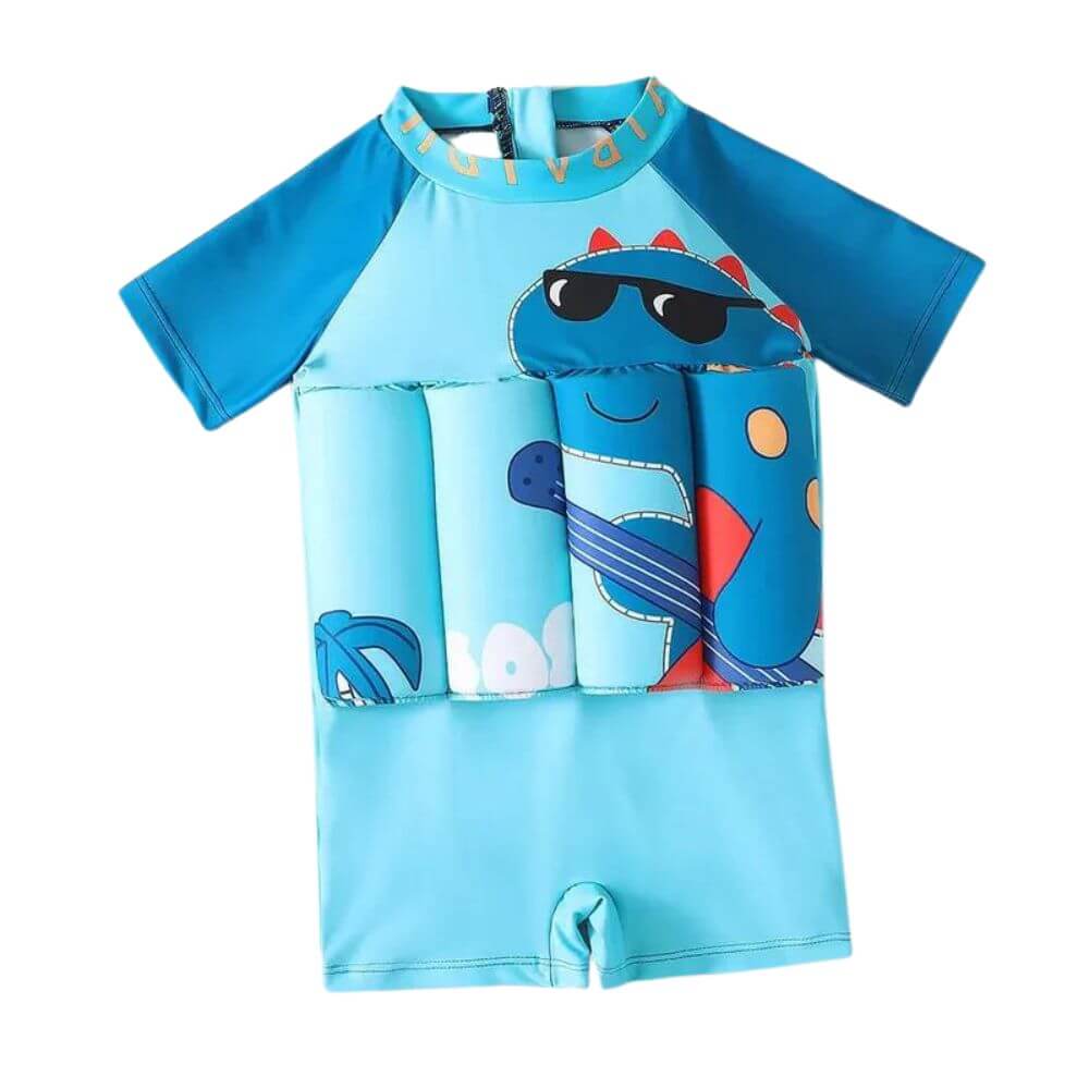 Kinder-Schwimmanzug mit Auftrieb – Blaues Dino-Design für sicheres Schwimmenlernen.