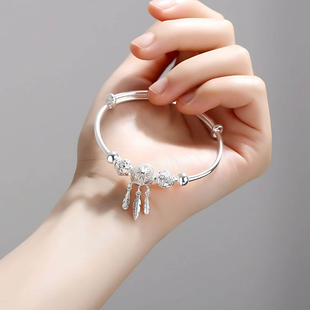 Damen Traumfänger-Armband mit Federn und Perlen – verstellbar