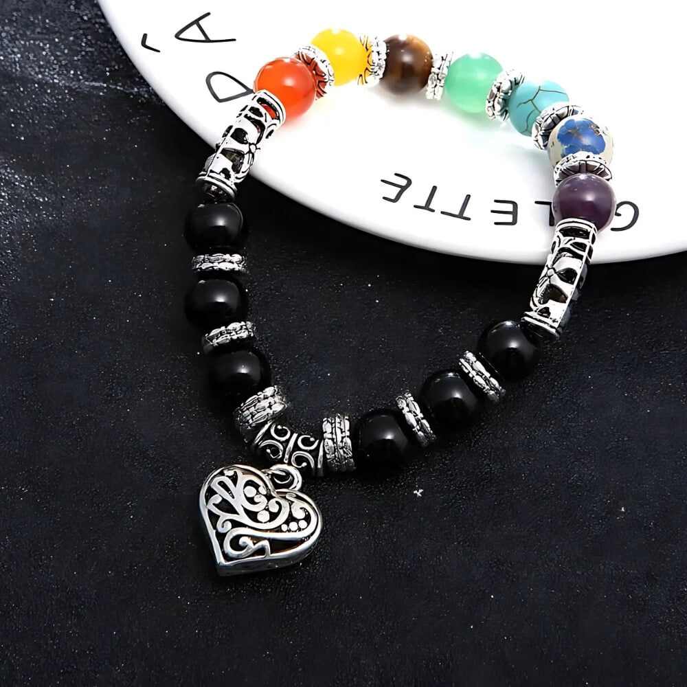 Chakra Armband mit Herz Anhänger Elastisch Multicolor