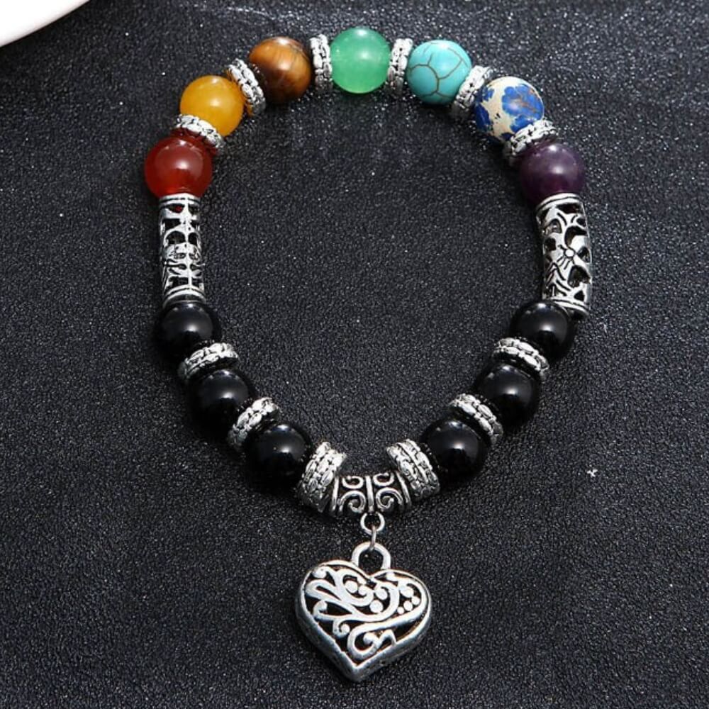 Chakra Armband mit Herz Anhänger Elastisch Multicolor