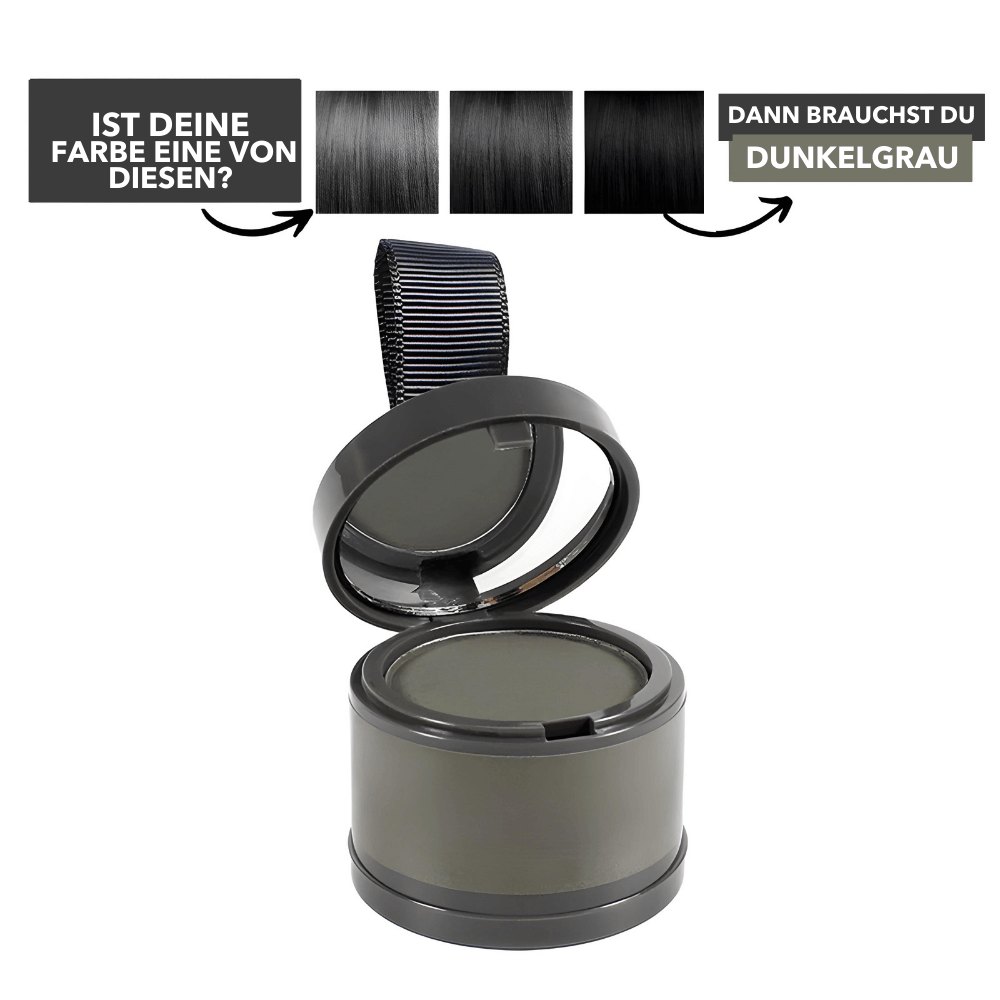 Temporäres Ansatzpuder für dunkelgraues Haar, ideal für nahtlose Abdeckung und sofortige Farbauffrischung.