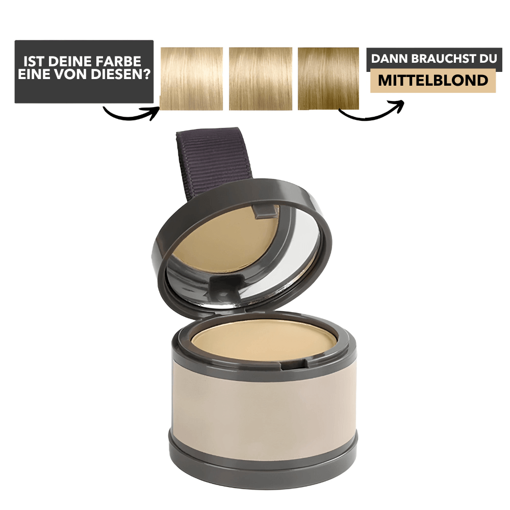 Haarconcealer-Puder für mittelblonde Töne, ideal zum Kaschieren von Ansätzen und lichtem Haar.