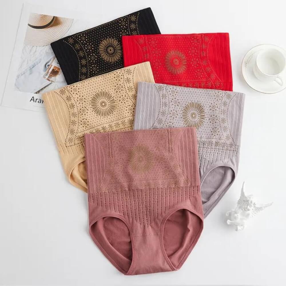 Shapewear-Set in verschiedenen Farben: Beige, Schwarz, Grau, Rot und Rosa.