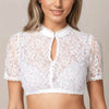 Trachtenbluse Damen mit Spitze | Kurzarm Dirndlbluse Weiß