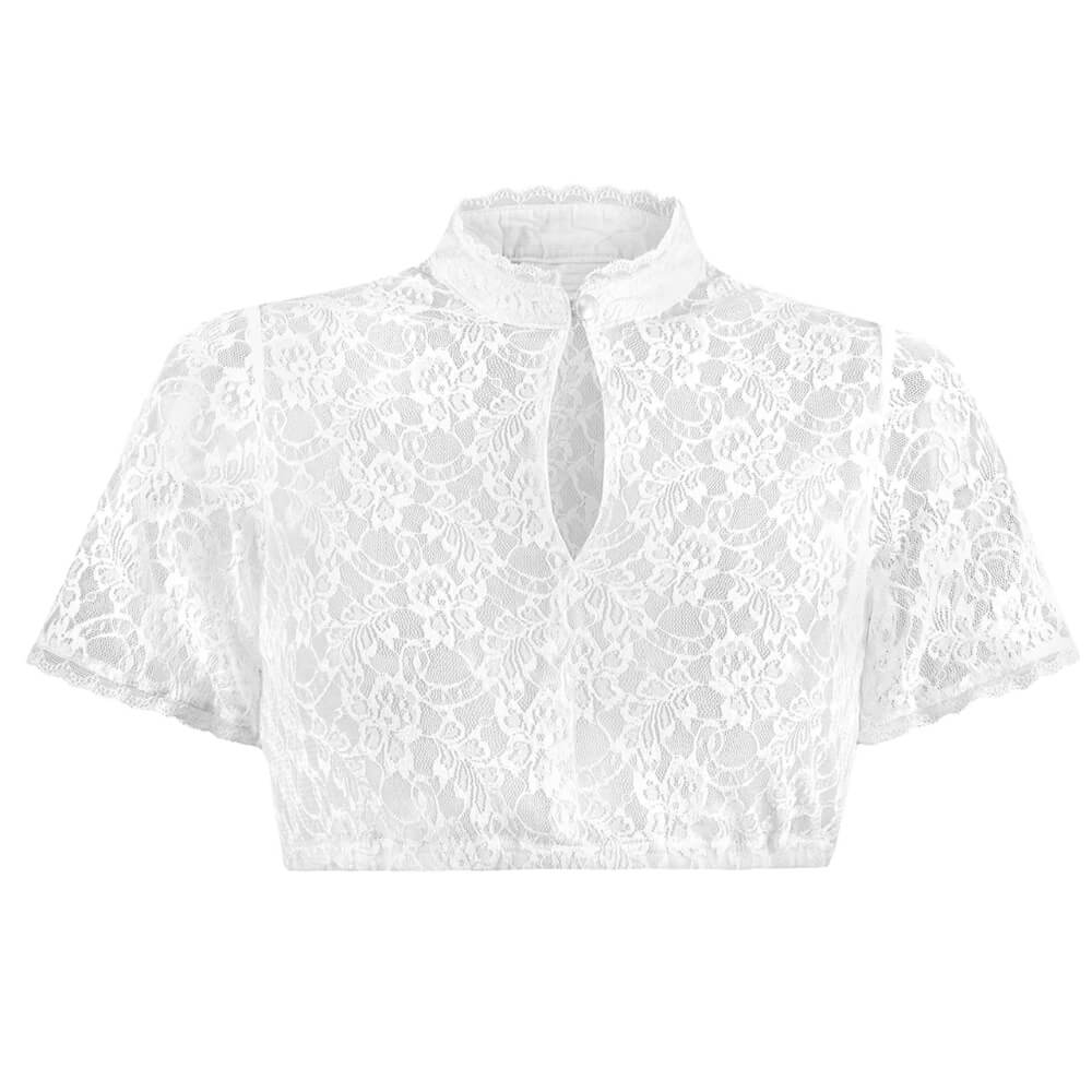 Trachtenbluse Damen mit Spitze | Kurzarm Dirndlbluse Weiß