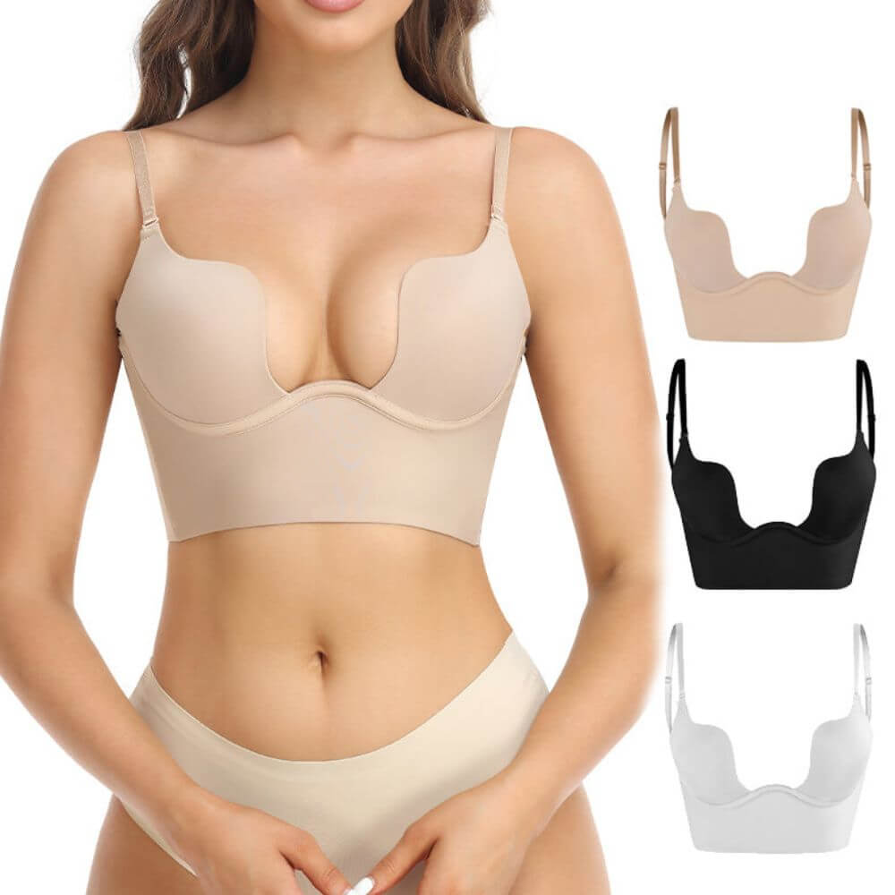 Rückenfreier Push-Up BH LuftBra unter trägerlosem Abendkleid für unsichtbaren Halt