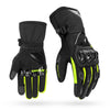 Motorradhandschuhe in Schwarz-Grün mit stoßfestem Knöchelschutz und gepolstertem Innenfutter für Komfort und Sicherheit.