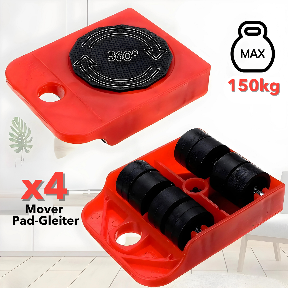 Möbelheber-Set in Rot – Einfaches Bewegen schwerer Möbel mit Hebeltechnik. Tragkraft bis zu 150 kg.