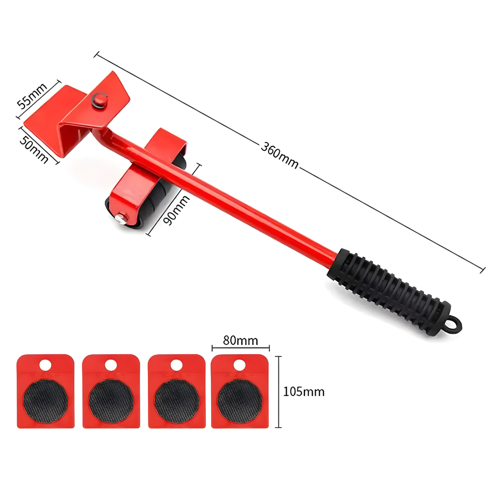 Ergonomisches Möbeltransport-Set in Rot – Spart Zeit und Kraft beim Umstellen schwerer Möbel und Haushaltsgeräte.