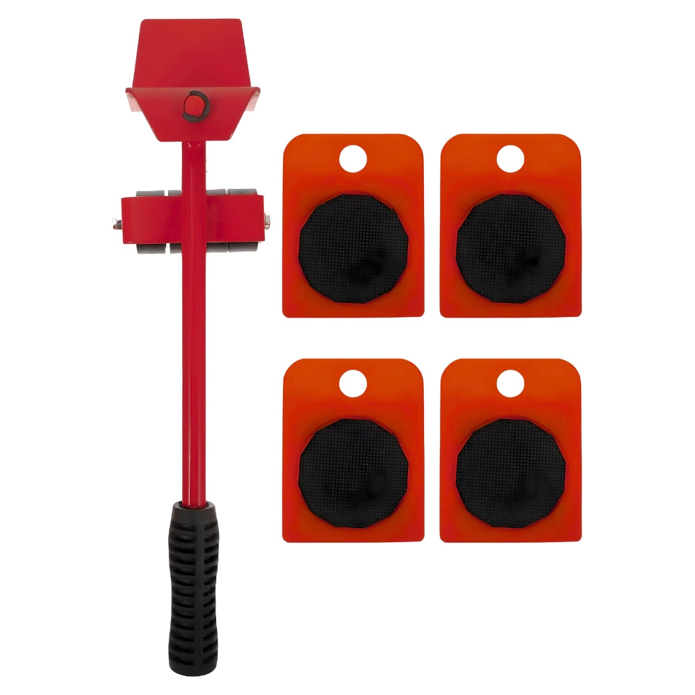 Komplettes Möbelheber-Set in Rot, ideal für das einfache Transportieren schwerer Haushaltsgegenstände.