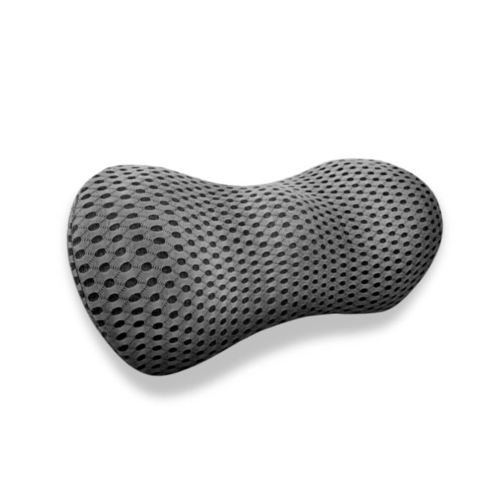 Dunkelgraues orthopädisches Sitzkissen für Lendenwirbelstütze und schmerzfreies Sitzen.